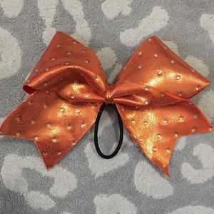 Orange rhinestone cheer bow